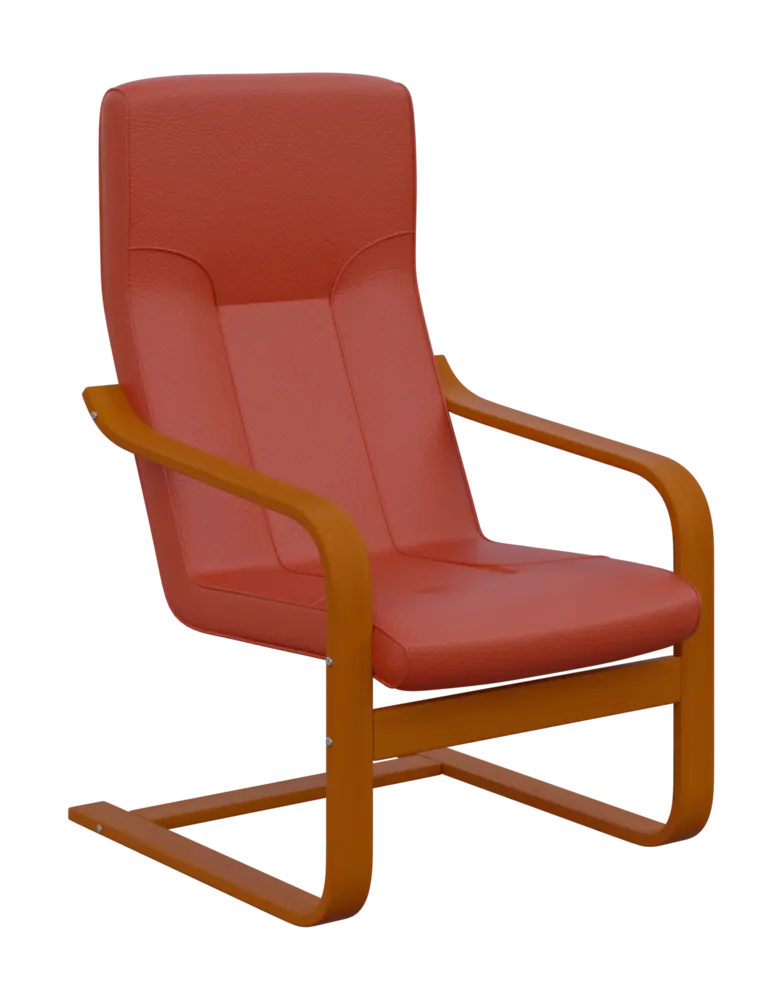 BO - 1 křeslo, dřevěná kostra, moření třešeň, koženka OTO P 2, cihlová